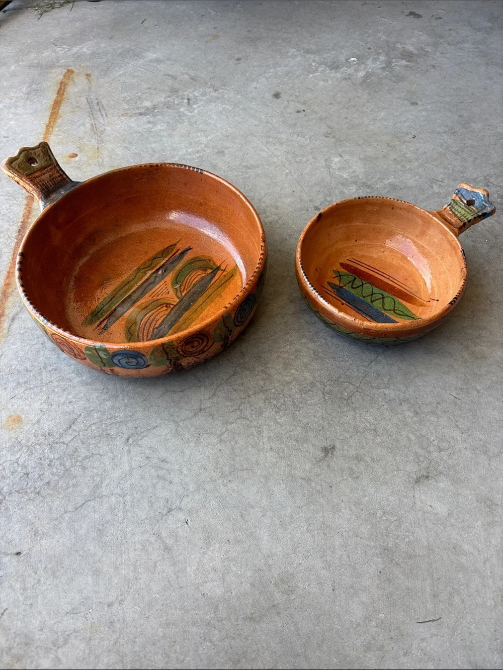 Vintage Mexican Handmade Terracotta cazuela de barro cooking skillets (Set of 2)